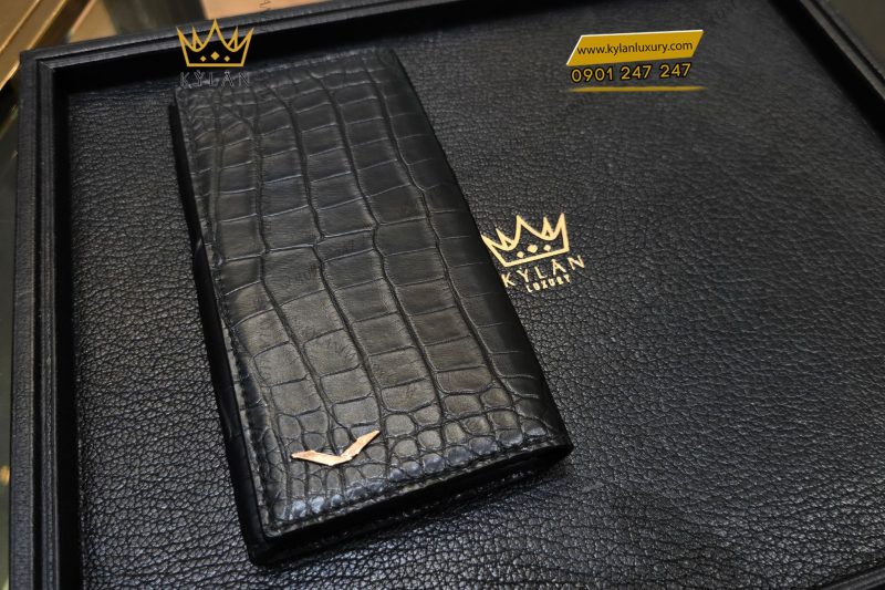 Bao da ví Vertu Aster P da cá sấu Alligator màu đen