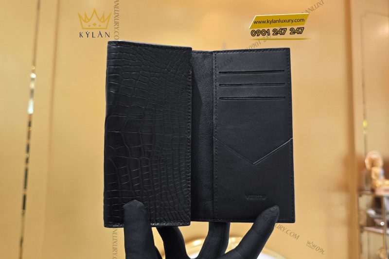 Bao da ví Vertu Aster P da cá sấu Alligator màu đen