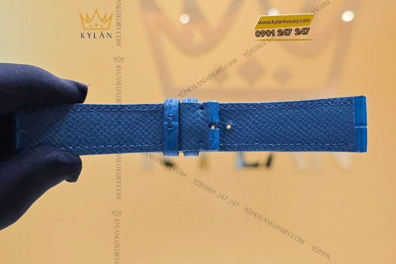 Dây đồng hồ da cá sấu màu xanh Navy