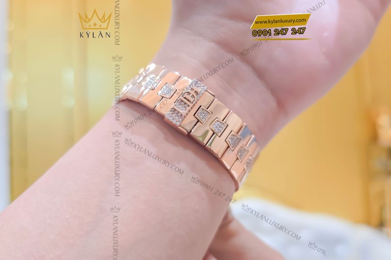 Dây đồng hồ vàng nguyên khối Au750 đính kim cương khắc tên
