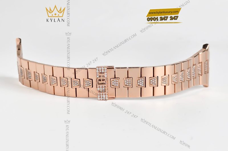 Dây đồng hồ vàng nguyên khối Au750 đính kim cương khắc tên