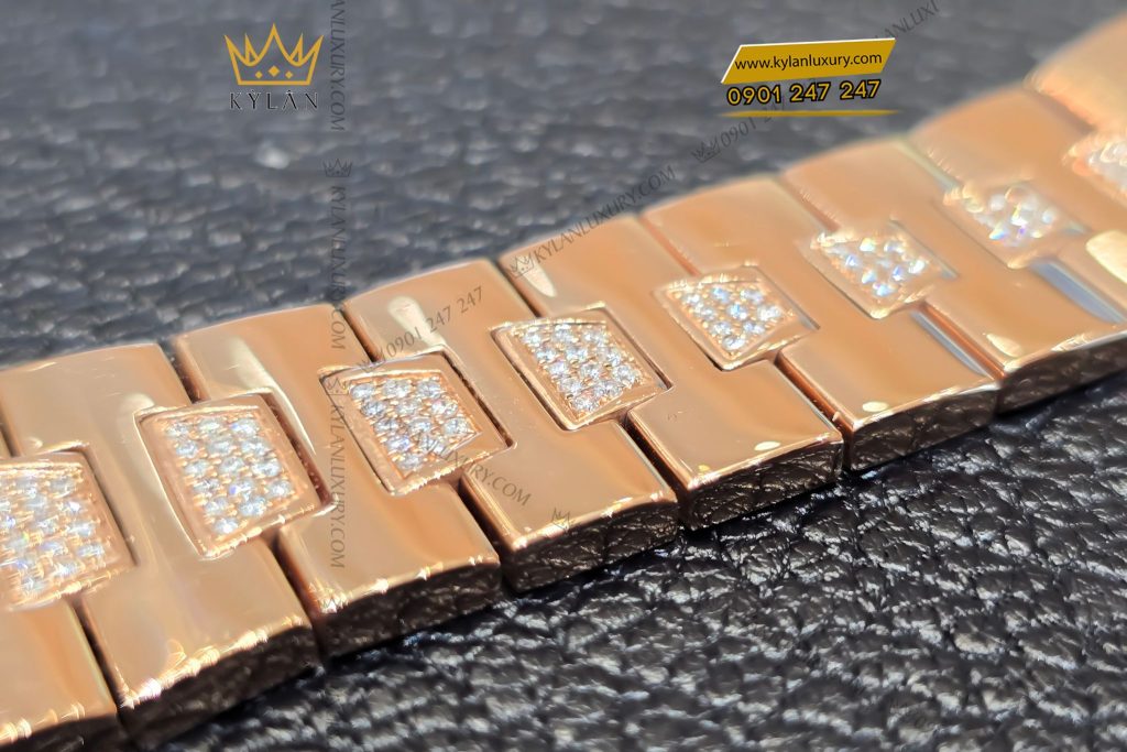 Kỳ Lân Luxury Day dong ho vang nguyen khoi Au750 dinh kim cuong khac ten 4 1 Dây đồng hồ vàng nguyên khối Au750 đính kim cương khắc tên