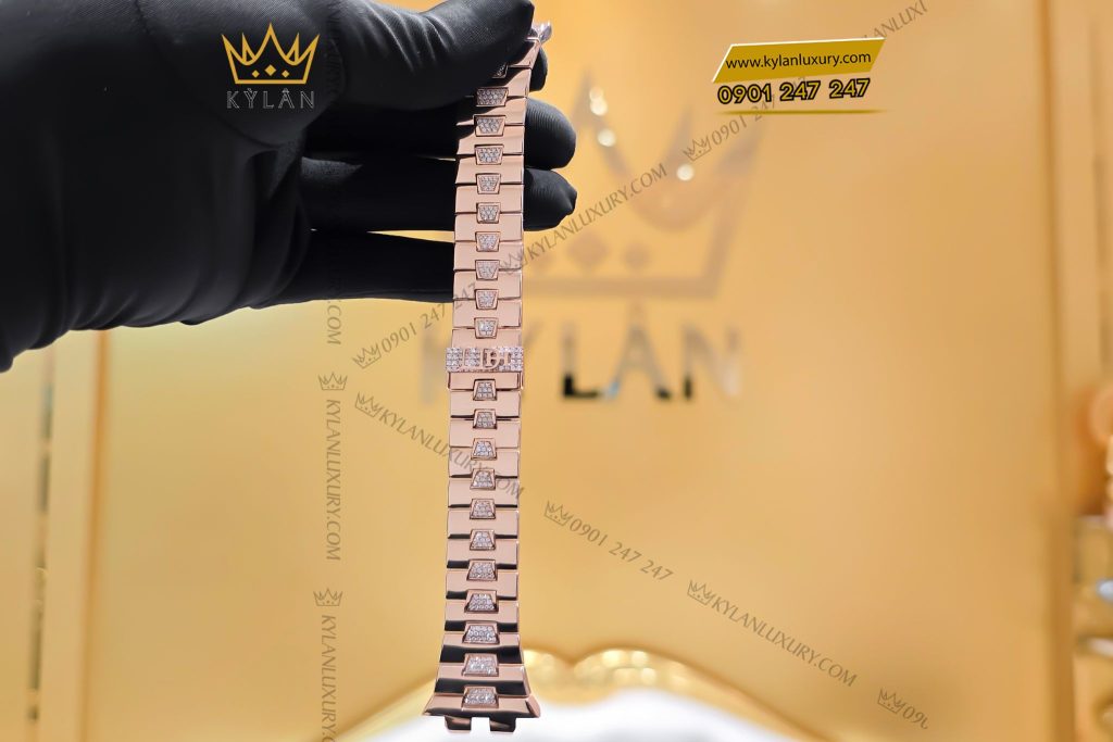 Kỳ Lân Luxury Day dong ho vang nguyen khoi Au750 dinh kim cuong khac ten 5 1 Dây đồng hồ vàng nguyên khối Au750 đính kim cương khắc tên
