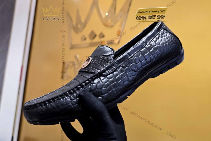 Giày da cá Alligator đính logo vương miện Kỳ Lân