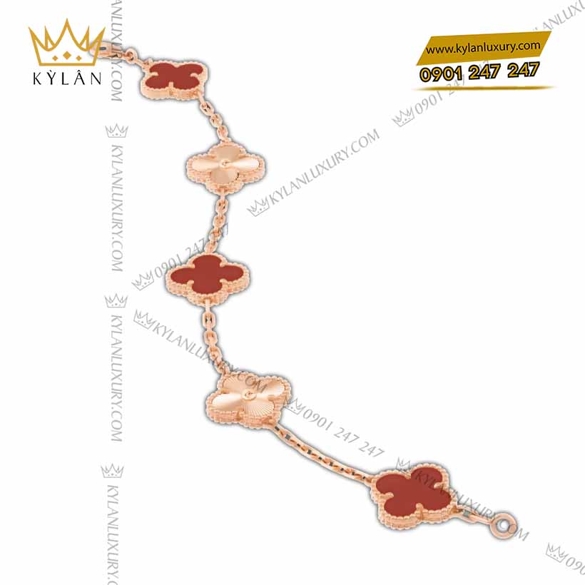 Kỳ Lân Luxury lac tay co bon la vang nguyen khoi au750 dinh da quy do 8 Lắc tay cỏ bốn lá vàng nguyên khối Au750 đính đá quý đỏ