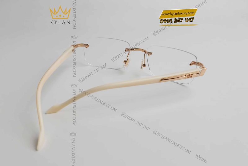 Mắt kính vàng nguyên khối Au750 mix trắng ngà đính kim cương