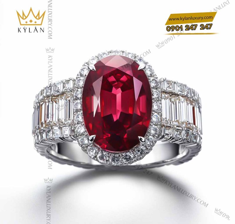 Nhẫn Aurelia vàng nguyên khối Au750 đính đá quý đỏ