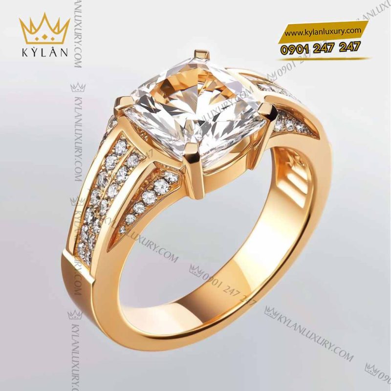 Nhẫn Crownfire vàng nguyên khối Au750 đính kim cương