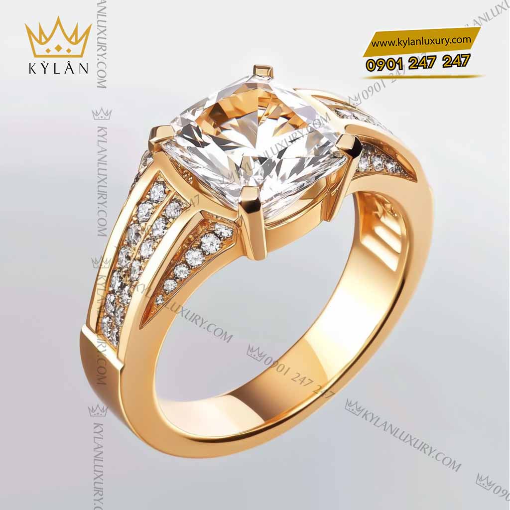 Nhẫn Crownfire vàng nguyên khối Au750 đính kim cương