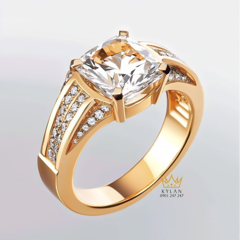 Nhẫn Crownfire vàng nguyên khối Au750 đính kim cương