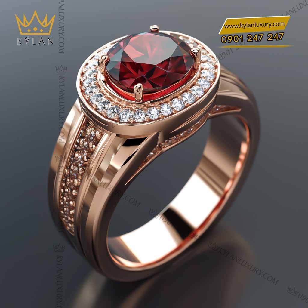 Nhẫn Inferno Regent vàng nguyên khối Au750 đính đá quý ruby
