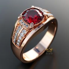 Nhẫn nam Ignivox vàng nguyên khối Au750 đính đá quý đỏ