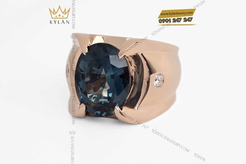 Nhẫn nam vàng nguyên khối Au750 đính đá quý xanh