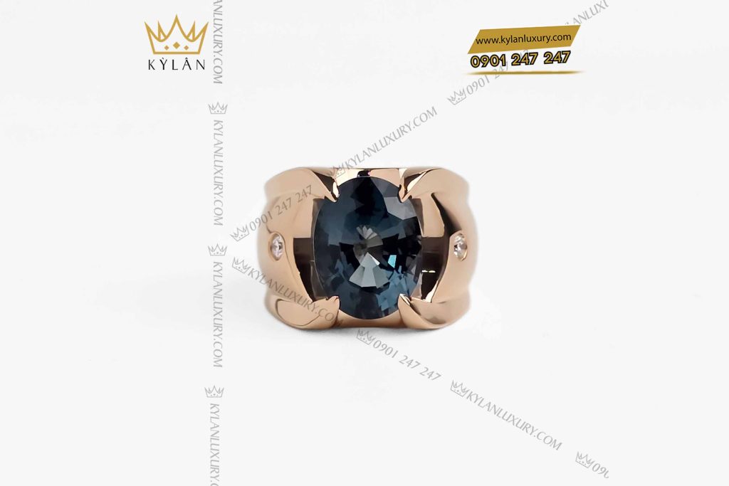 Kỳ Lân Luxury nhan nam vang nguyen khoi au750 dinh da quy xanh 8 Nhẫn nam vàng nguyên khối Au750 đính đá quý xanh