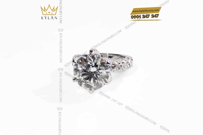 Nhẫn nữ vàng trắng nguyên khối Au750 đính viên chủ 12ly