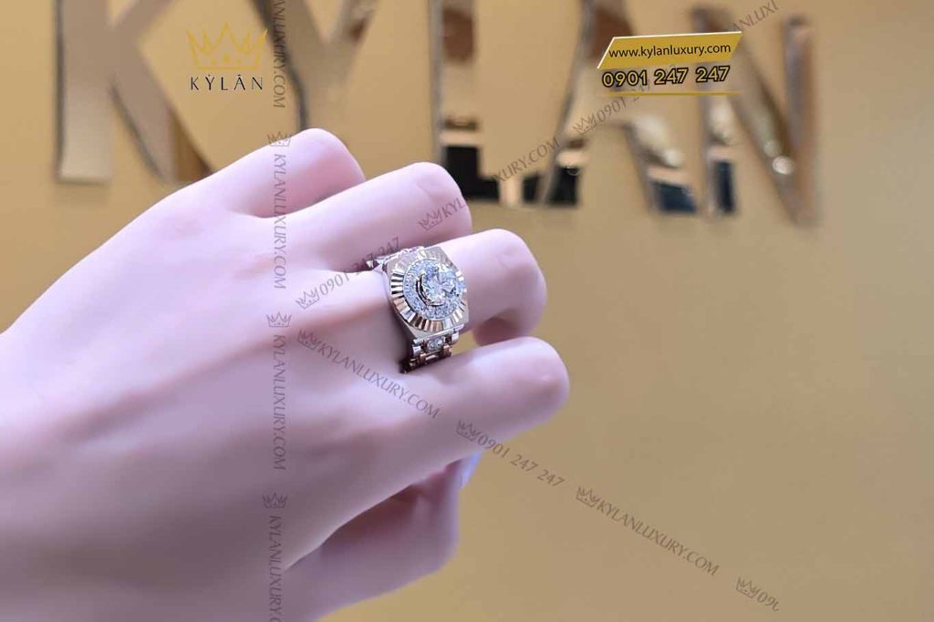 Nhẫn Rolex demi vàng nguyên khối Au750 đính viên chủ 8ly1