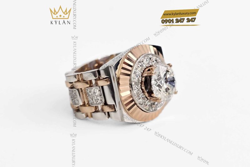 Nhẫn Rolex demi vàng nguyên khối Au750 đính viên chủ 8ly1