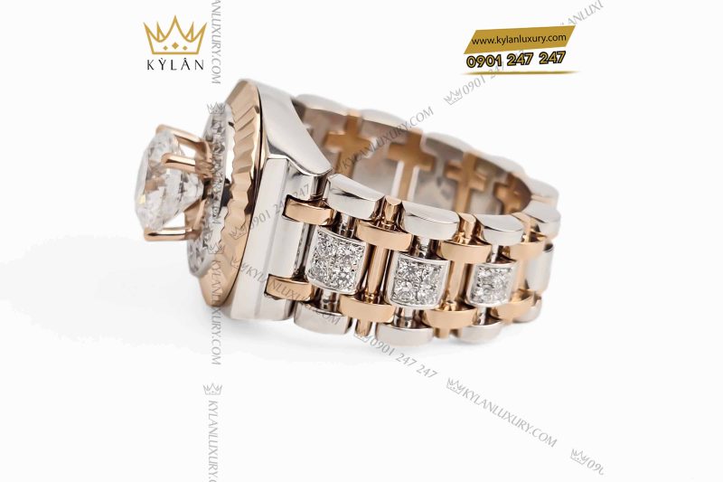 Nhẫn Rolex demi vàng nguyên khối Au750 đính viên chủ 8ly1