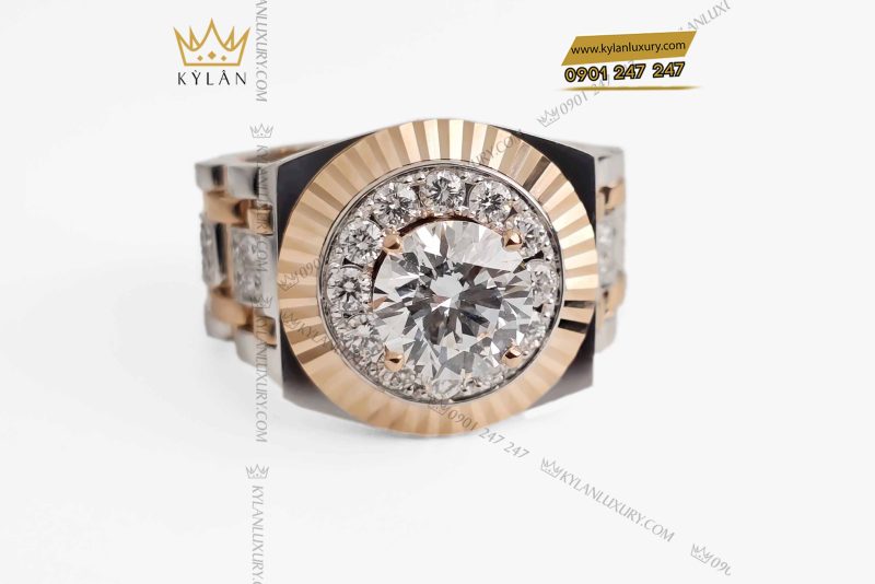 Nhẫn Rolex demi vàng nguyên khối Au750 đính viên chủ 8ly1