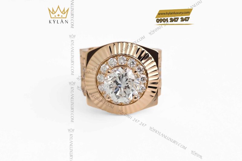 Nhẫn Rolex vàng hồng nguyên khối Au750 đính viên chủ 9ly