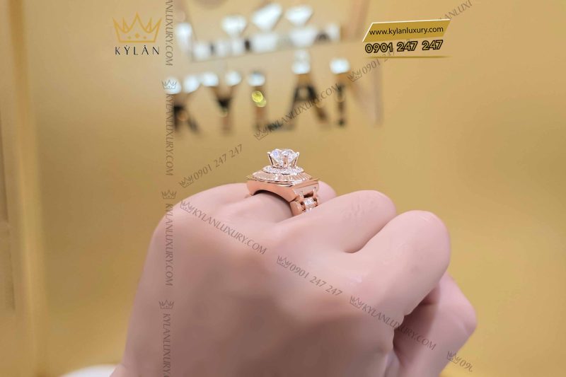 Nhẫn Rolex vàng hồng nguyên khối Au750 đính viên chủ 9ly