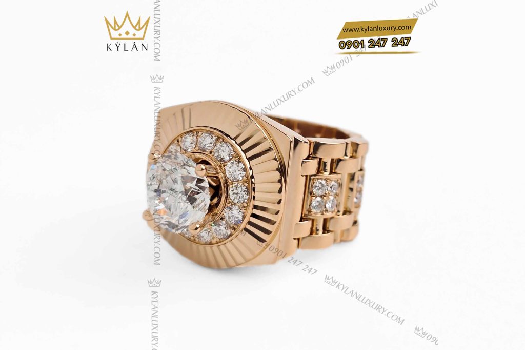 Kỳ Lân Luxury nhan rolex vang hong nguyen khoi au750 dinh vien chu 9ly 7 Nhẫn Rolex vàng hồng nguyên khối Au750 đính viên chủ 9ly