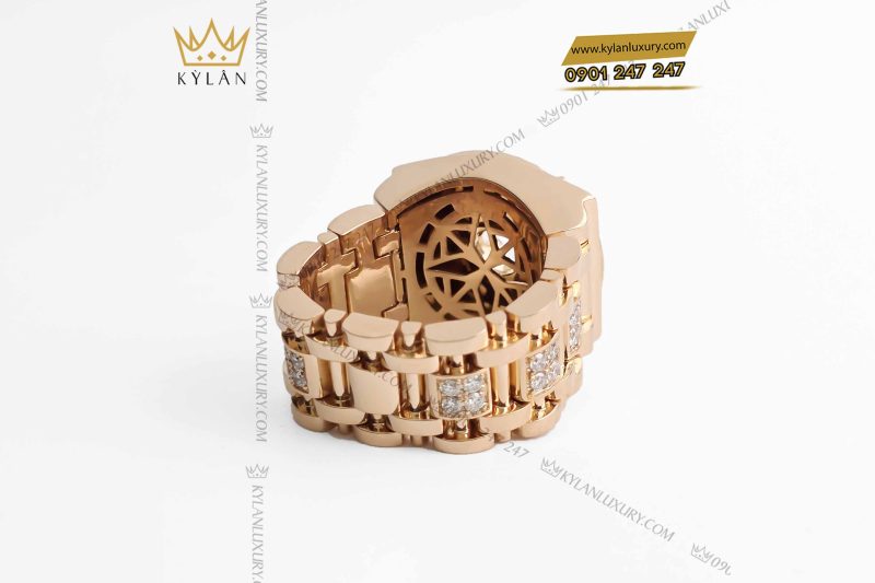 Nhẫn Rolex vàng hồng nguyên khối Au750 đính viên chủ 9ly
