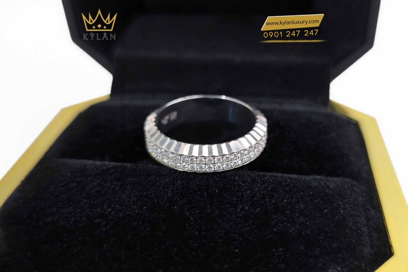 Nhẫn Rolex xoay vàng trắng nguyên khối Au750 đính 2 hàng kim cương