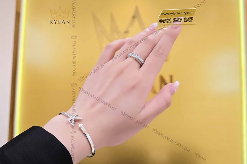 Nhẫn Rolex xoay vàng trắng nguyên khối Au750 đính 2 hàng kim cương