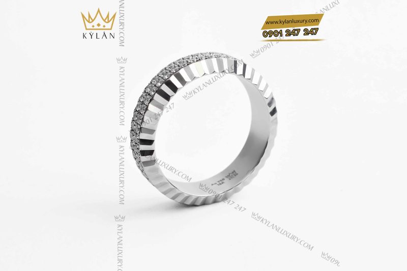 Nhẫn Rolex xoay vàng trắng nguyên khối Au750 đính 2 hàng kim cương