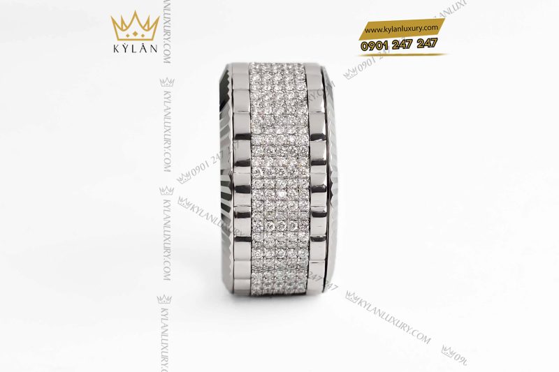 Nhẫn Rolex xoay vàng trắng nguyên khối Au750 đính 5 hàng kim cương