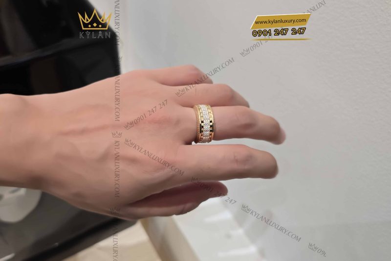 Nhẫn Rolex xoay vàng vàng nguyên khối Au750 đính 3 hàng kim cương