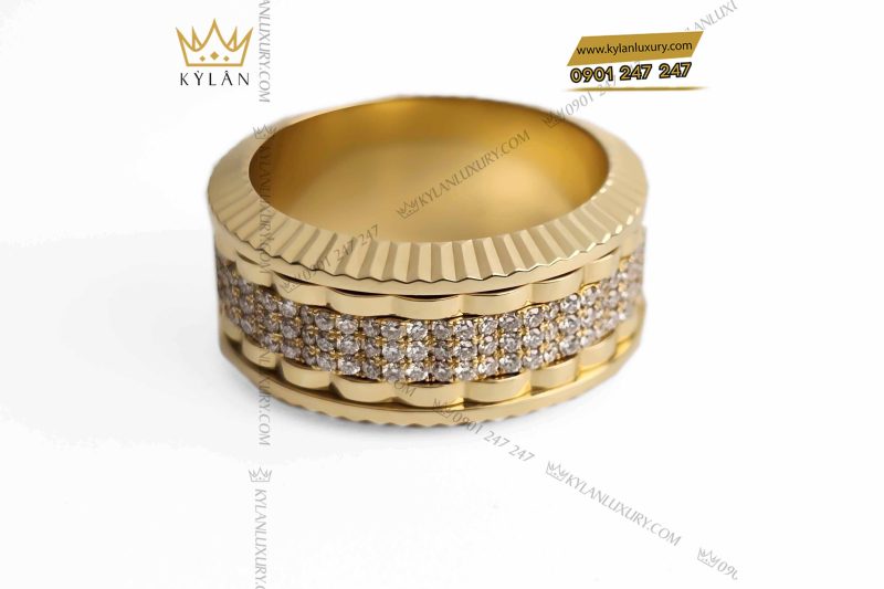 Nhẫn Rolex xoay vàng vàng nguyên khối Au750 đính 3 hàng kim cương