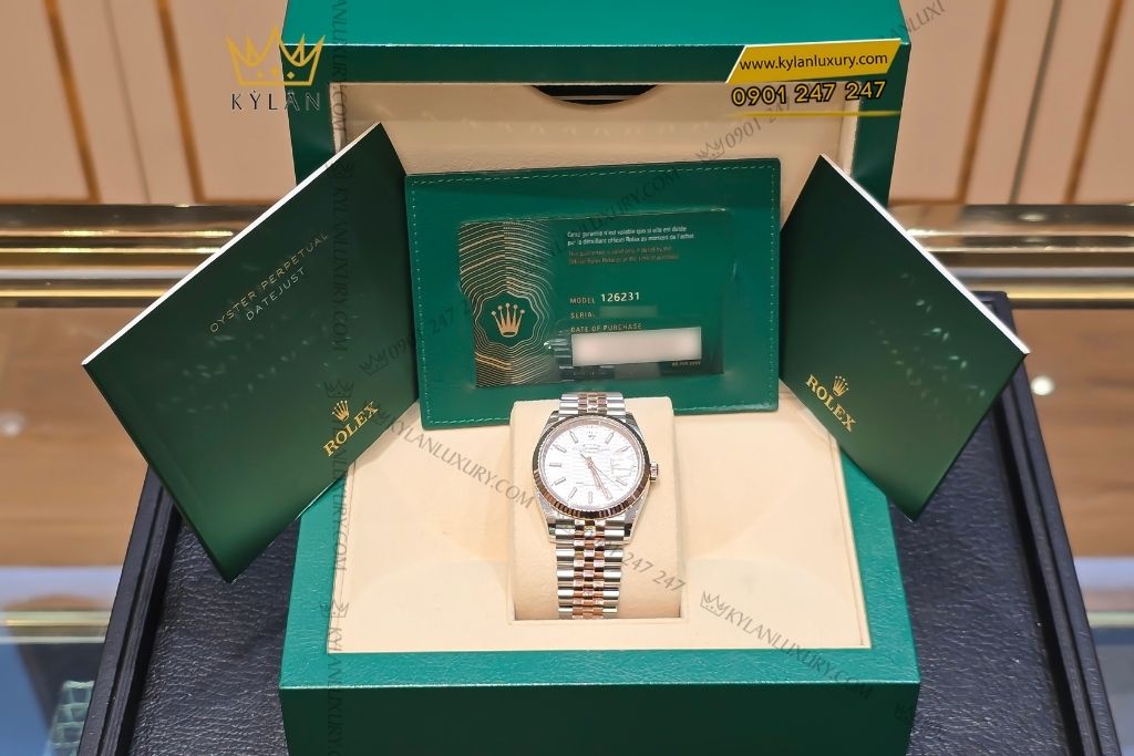 Kỳ Lân Luxury rolex datejust 36 126231 mat gap nep 11 Đồng hồ Rolex Datejust 36 126231-0033 mặt số họa tiết gấp nếp ánh bạc