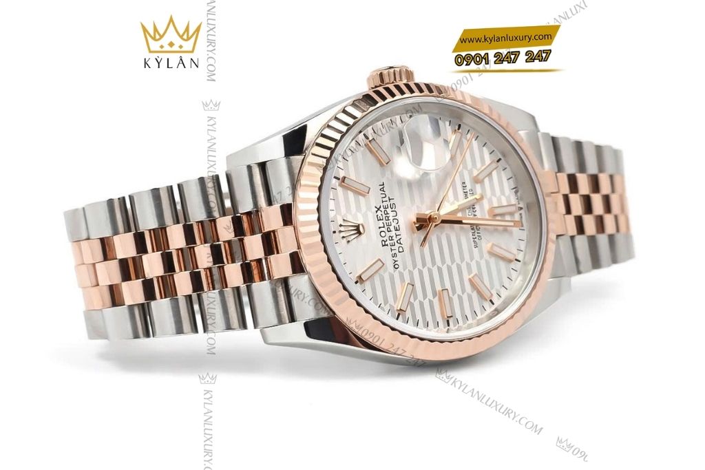 Kỳ Lân Luxury rolex datejust 36 126231 mat gap nep 7 Đồng hồ Rolex Datejust 36 126231-0033 mặt số họa tiết gấp nếp ánh bạc