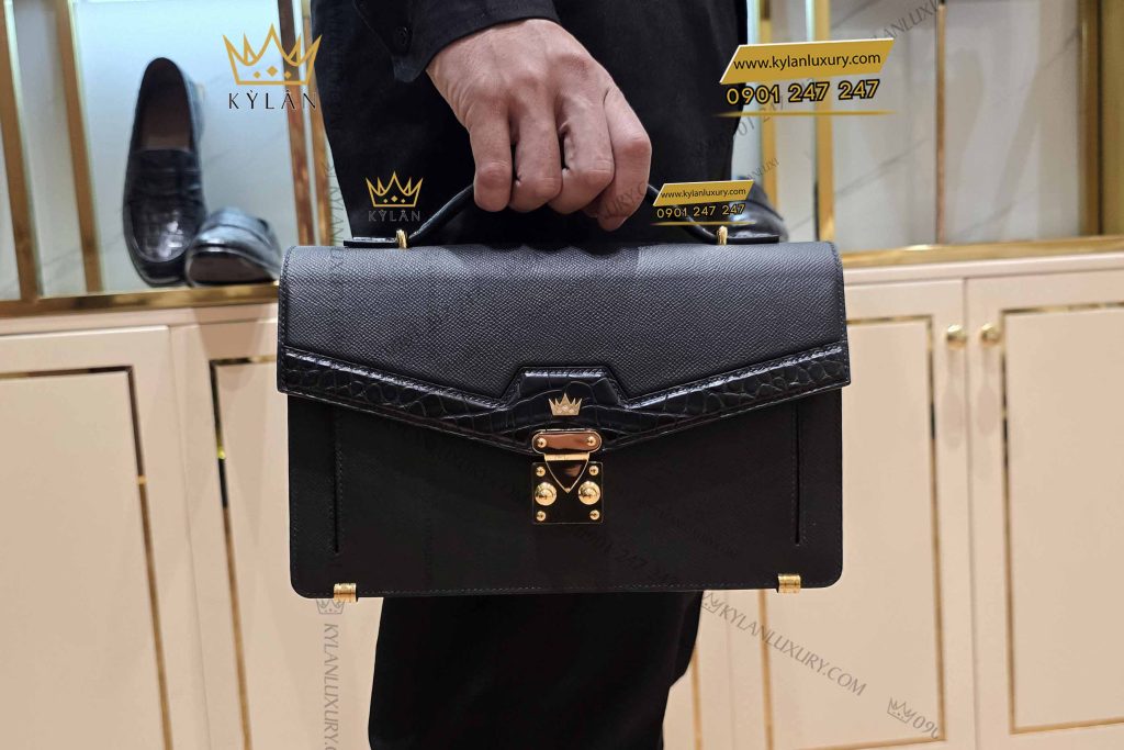 Kỳ Lân Luxury tui xach nam da epsom mix da ca alligator black 4 Túi xách nam da epsom mix da cá alligator black