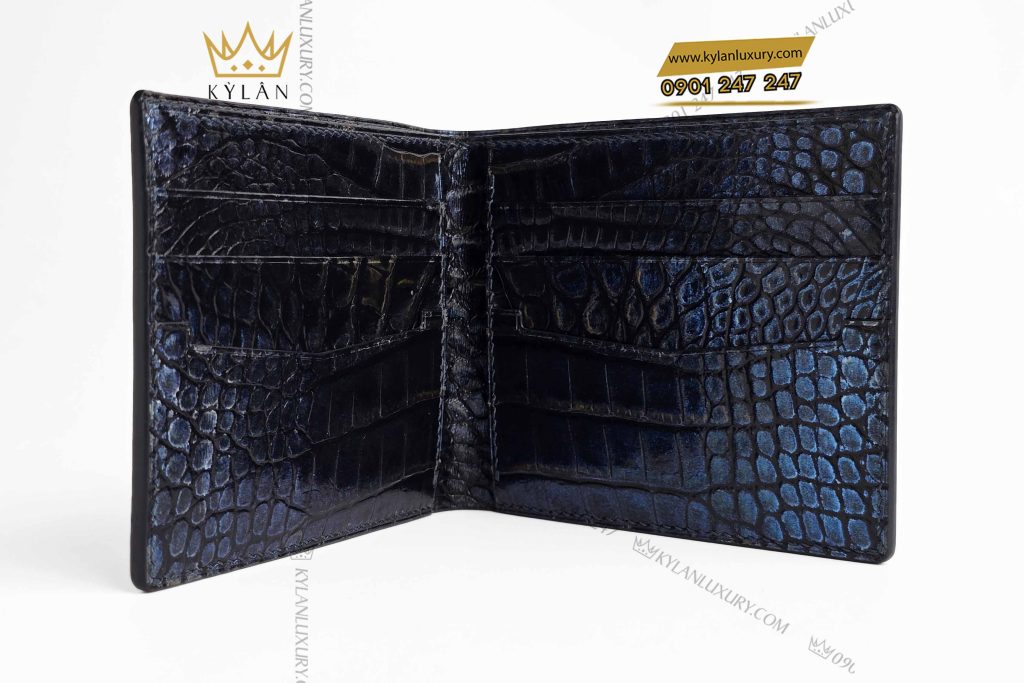 Kỳ Lân Luxury vi nam da ca alligator xanh duong 3 Ví nam da cá Alligator xanh dương