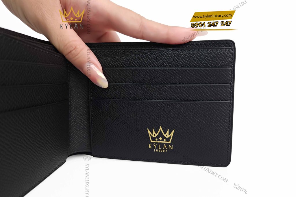 Kỳ Lân Luxury vi nam da epsom dinh logo vuong mien 3 Ví nam da Epsom đính logo vương miện
