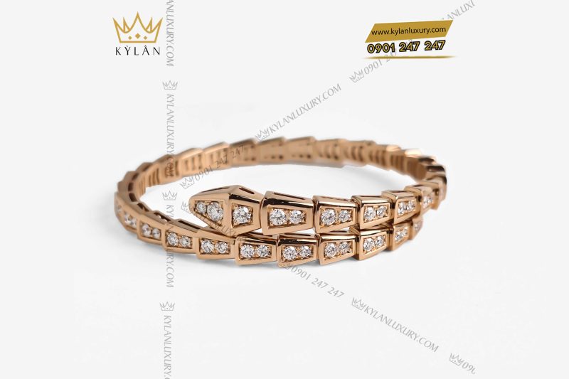 Vòng tay nữ vàng hồng nguyên khối Au750 đính kim cương