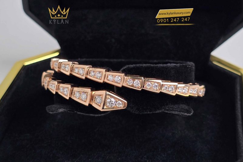 Vòng tay nữ vàng hồng nguyên khối Au750 đính kim cương