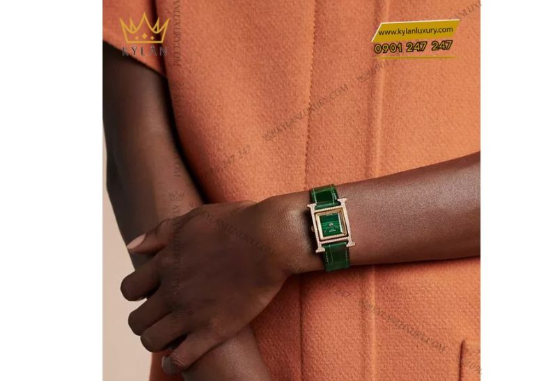 Hermes Heure H Watch 21mm mặt đá malachite