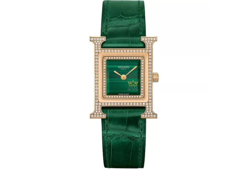 Hermes Heure H Watch 21mm mặt đá malachite