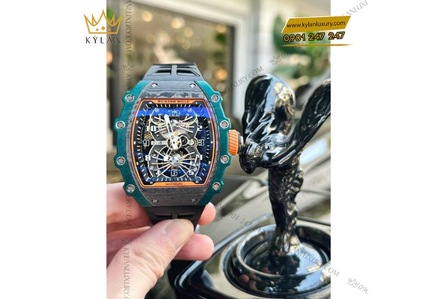 Richard Mille RM21-02 Tourbillon Aerodyne Green TPT có mặt số đồng hồ với kết cấu rỗng tổ ong