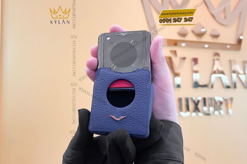 Bao da điện thoại màn hình gập Vertu Ironflip da Togo màu xanh blue