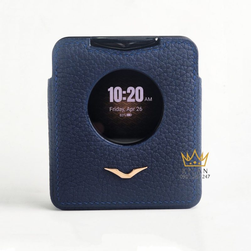 Bao da điện thoại màn hình gập Vertu Ironflip da Togo màu xanh blue
