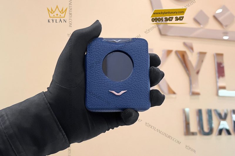 Bao da điện thoại màn hình gập Vertu Ironflip da Togo màu xanh blue