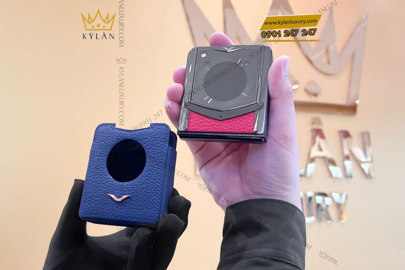 Bao da điện thoại màn hình gập Vertu Ironflip da Togo màu xanh blue