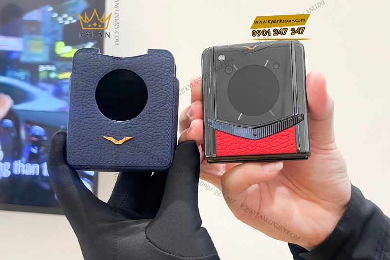 Bao da điện thoại màn hình gập Vertu Ironflip da Togo màu xanh blue