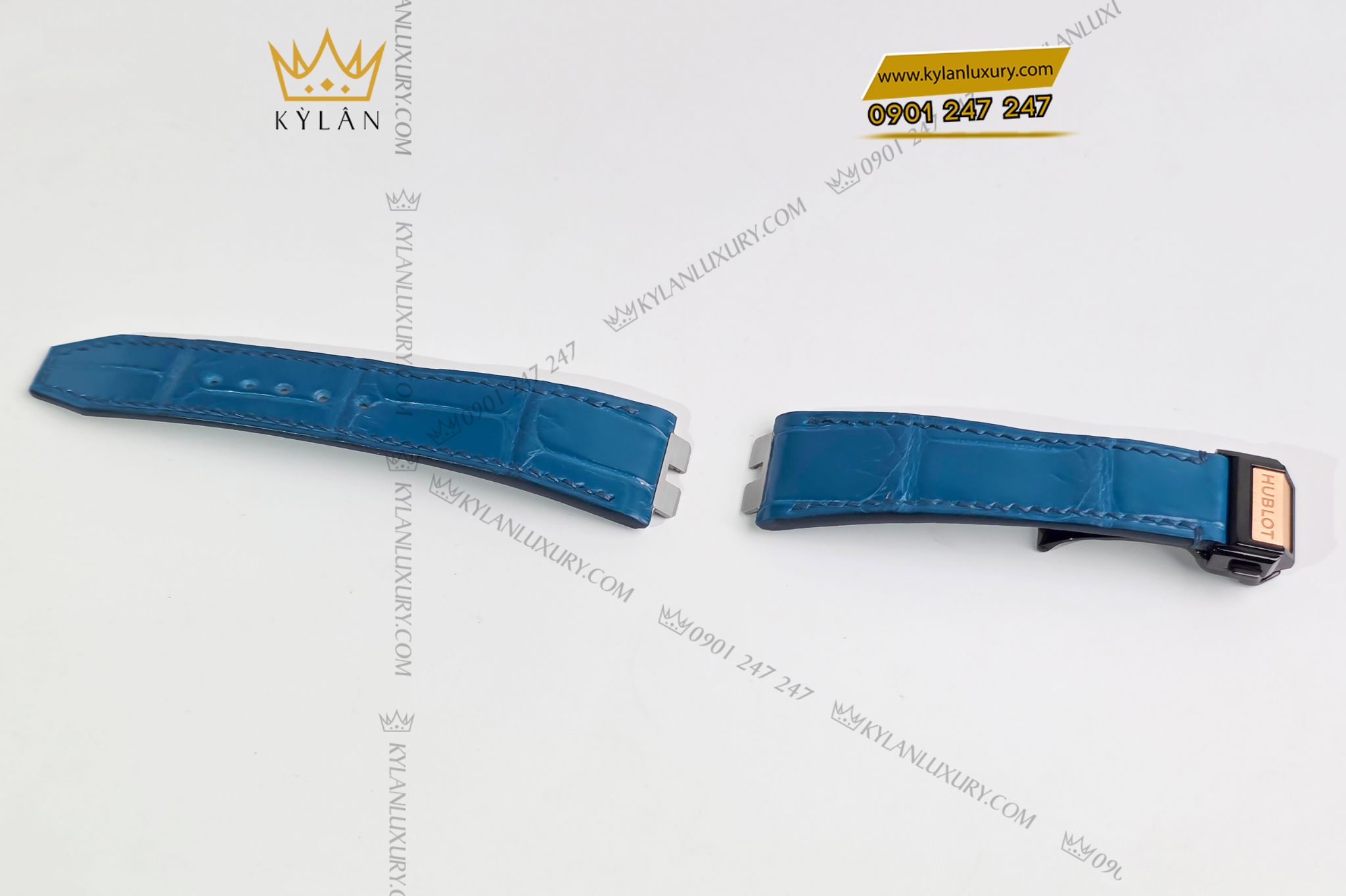 Kỳ Lân Luxury Day dong ho Hublot da ca mau xanh 14 Dây đồng hồ Hublot da cá màu xanh