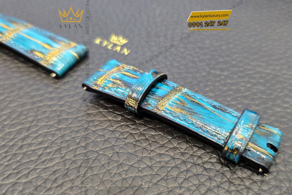 Kỳ Lân Luxury Day dong ho da ca sau 10 Dây đồng hồ da cá sấu màu xanh